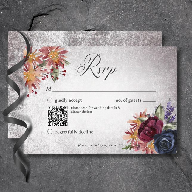 Rustikale gotische Farben Halloween QR Code RSVP Karte (Rustic Gothic Colors Halloween Wedding QR Code RSVP Card)