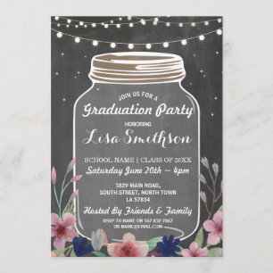 Rustikale Graduierungsparty Jar Chalk Blume laden Einladung