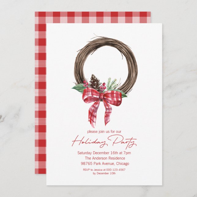 Rustikale Grapevine Wreath Holiday Party Einladung (Vorne/Hinten)