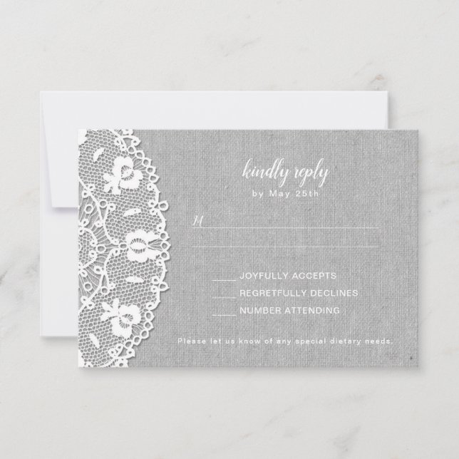 Rustikale graue Leinwand + RSVP Hochzeit Karte (Vorderseite)