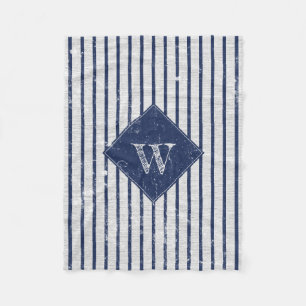 Rustikale graue Linen und Navy Blue Stripes Monogr Fleecedecke