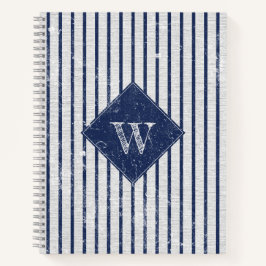 Rustikale graue Linen und Navy Blue Stripes Monogr Notizbuch