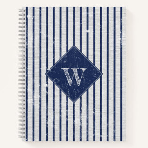 Rustikale graue Linen und Navy Blue Stripes Monogr Notizbuch