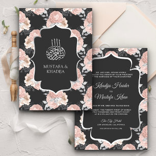 Rustikale graue und rosafarbene Rosen Muslimische Einladung