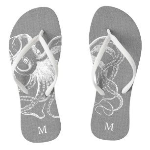 Rustikale graue Vintage-Oktopus-Monogramm Flip Flops