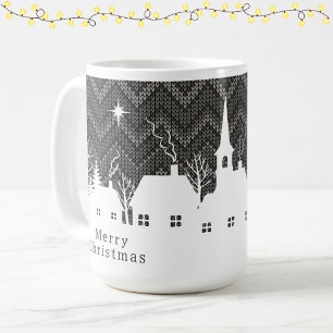Rustikale graue Weihnachtsdorf-Chevron-Strickerei  Kaffeetasse