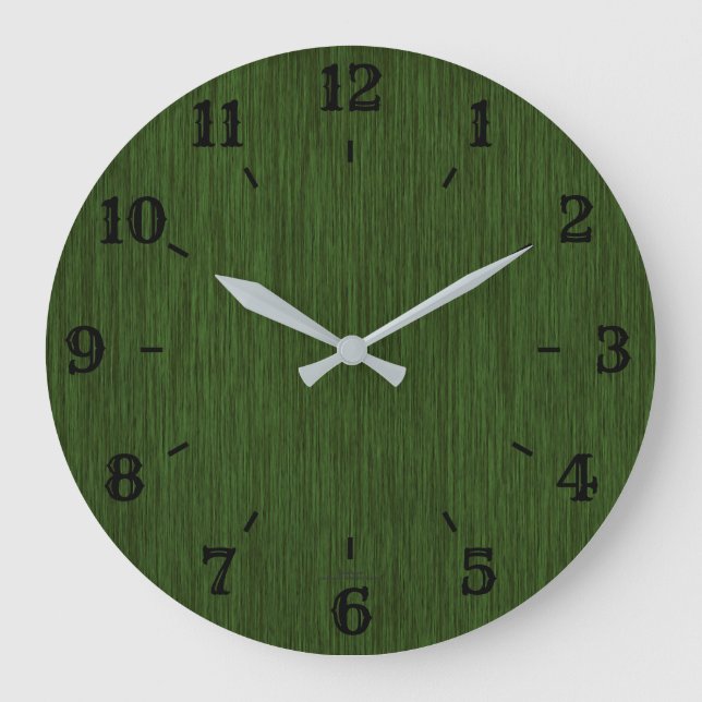 Rustikale, graugrüne, gestanzte Holzuhr Große Wanduhr (Vorderseite)