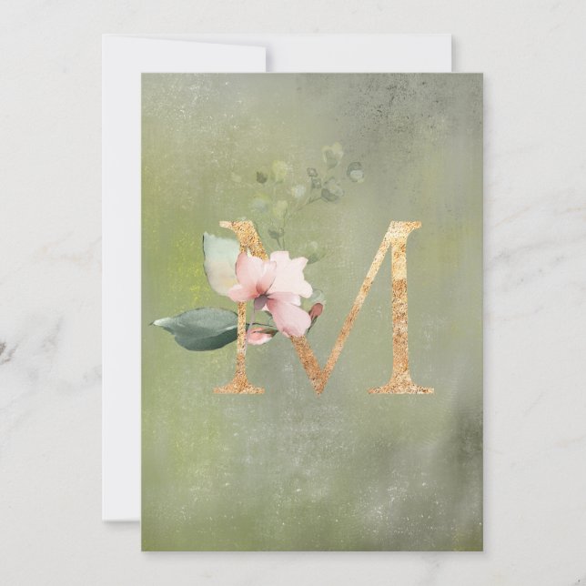Rustikale Green Floral Gold-Script-Hochzeit Dankeskarte (Vorderseite)