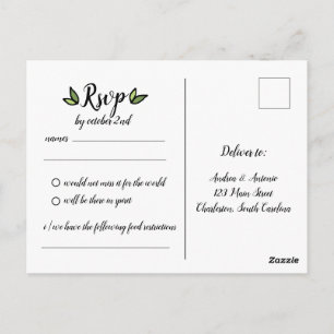 Rustikale Green Leafy Wreath Wedding RSVP Card Postkarte
