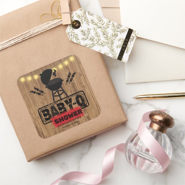 Rustikale GRILLEN-Baby Grill Babydusche Quadratischer Aufkleber (Schenken)