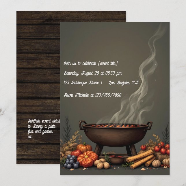 Rustikale GRILLEN Herbst Ansammlung Einladung (Vorne/Hinten)
