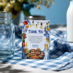 Rustikale GRILLEN Summer Blue Kariert Baby-Q Dusch Dankeskarte