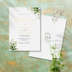 Rustikale Grün Elegantes Monogramm Hochzeit Gold Folieneinladung