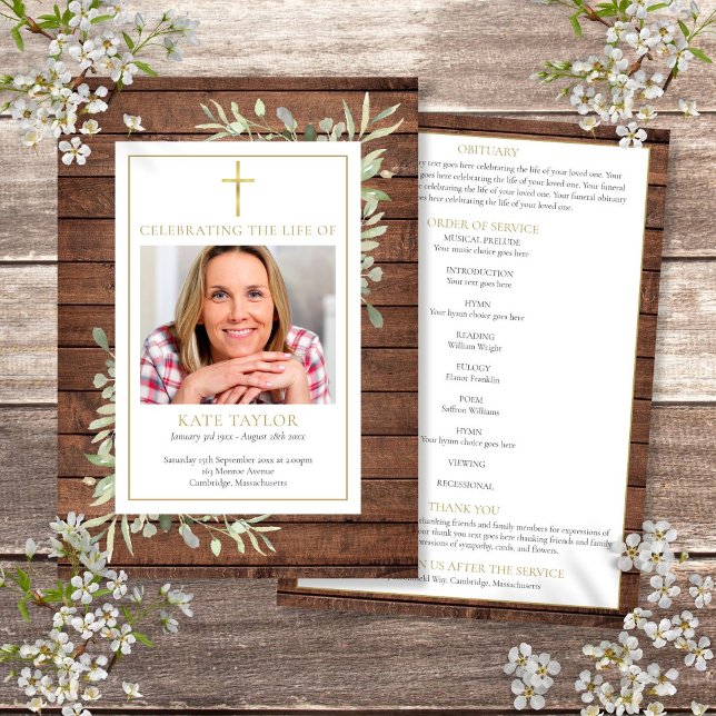 Rustikale Grünanlage Christlicher Bestattungsauftr Programm (Rustic Greenery Christian Funeral Order Of Service Program)