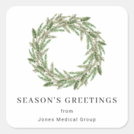 Rustikale Grünanlage Pine Wreath Business Holiday Quadratischer Aufkleber