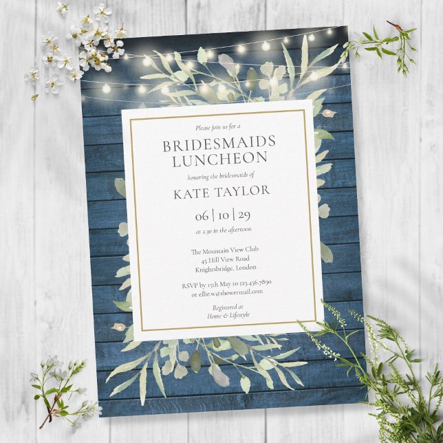 Rustikale Grünanlage String Lights Bridesmaids Lun Einladung (Von Creator hochgeladen)