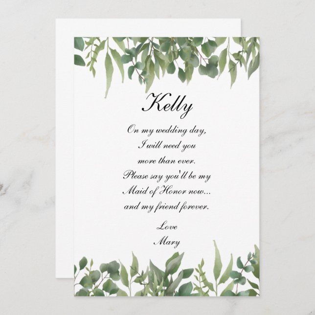 Rustikale grüne Blätter Grünpflanzen Trauzeugin Einladung (Vorne/Hinten)