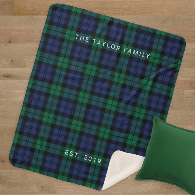 Rustikale grüne blaue Schwarze Karierte Familienna Sherpadecke (Von Creator hochgeladen)