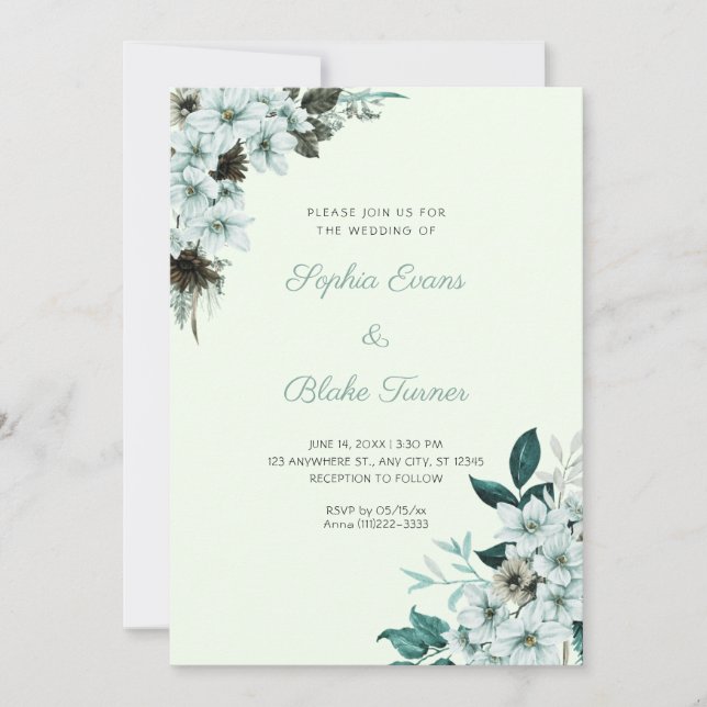 Rustikale Grüne Blume Boho Light Green Wedding Einladung (Vorderseite)