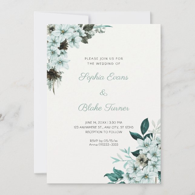 Rustikale grüne Blume Boho Off White Wedding Einladung (Vorderseite)