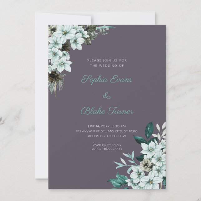 Rustikale grüne Blume Boho Smoke Gray Wedding Einladung (Vorderseite)