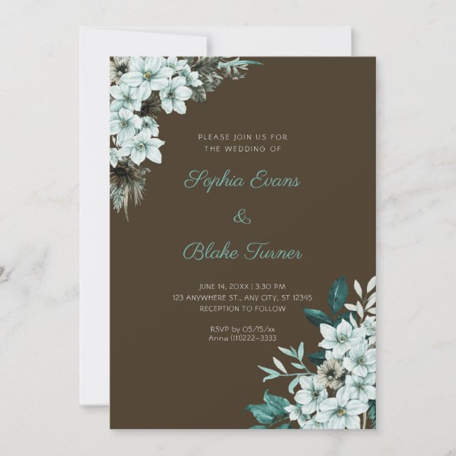 Rustikale Grüne Blume Boho Wood Brown Wedding Einladung (Vorderseite)