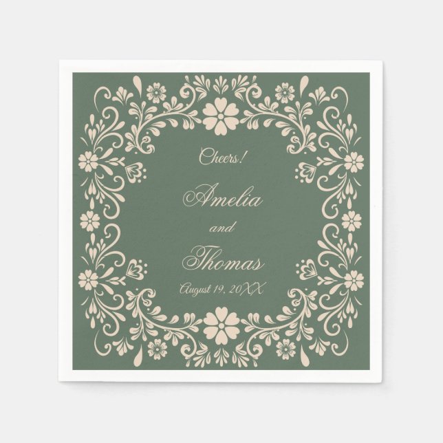 Rustikale grüne Blume Hochzeit Serviette (Vorderseite)