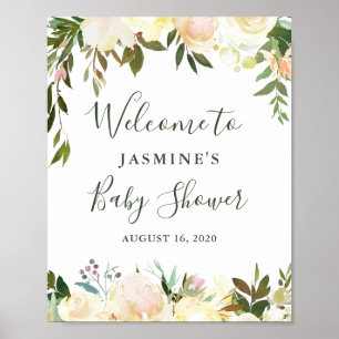 Rustikale Grüne Blumen Baby Shower Willkommensschi Poster