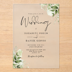 Rustikale Grüne Blumen Elegante Moderne Hochzeit Acryleinladungen
