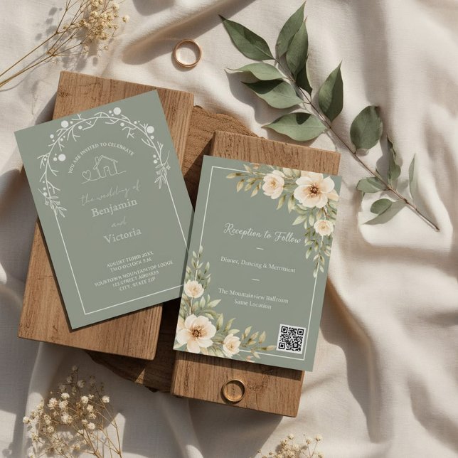 Rustikale grüne Blumenhochzeitseinladung Einladung (Von Creator hochgeladen)