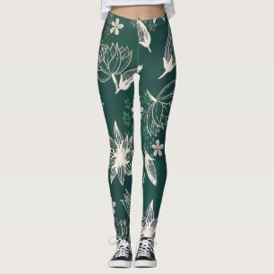 Rustikale grüne botanische Wildblumen Blossom Leggings