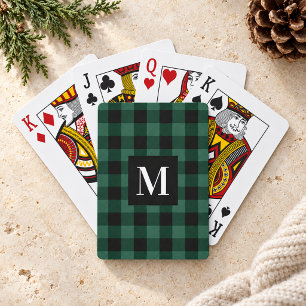 Rustikale grüne Buffalo-Karo-Monogramm-Foto Spielkarten