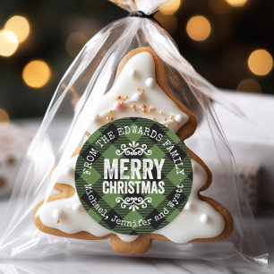 Rustikale grüne Buffalo Karo Weihnachtsgeschenke T Runder Aufkleber