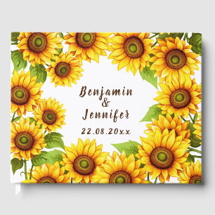 Rustikale Grüne elegante moderne Sonnenblumenhochz Gästebuch