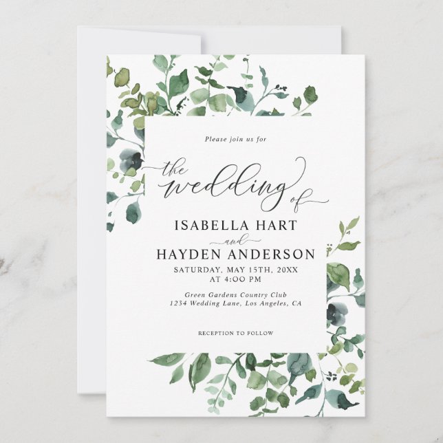 Rustikale Grüne Emerald Botanische Hochzeit Einladung (Vorderseite)