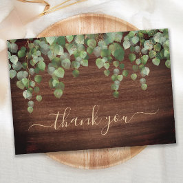 Rustikale Grüne Eukalyptus Gold Script Wedding Dankeskarte