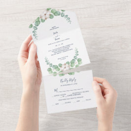 Rustikale Grüne Eukalyptus Sommerhochzeit. All In One Einladung