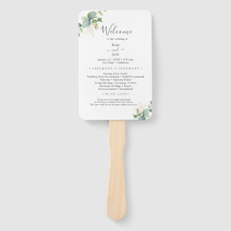 Rustikale Grüne Eukalyptus Sommerhochzeit. Fächer