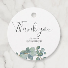 Rustikale Grüne Eukalyptus Sommerhochzeit. Geschenkanhänger