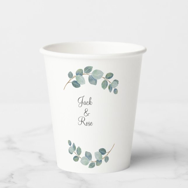 Rustikale Grüne Eukalyptus Sommerhochzeit. Pappbecher (Vorderseite)
