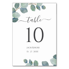 Rustikale Grüne Eukalyptus Sommerhochzeit. Tischnummer