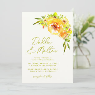 Rustikale grüne gelbe Blumenhochzeit handgeschrieb Einladung