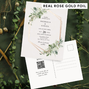 Rustikale Grüne Geometrische Hochzeit Echt Rosen G Folie Einladungspostkarte
