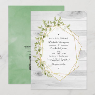 Rustikale Grüne Geometrische QR-Code-RSVP-Hochzeit Einladung