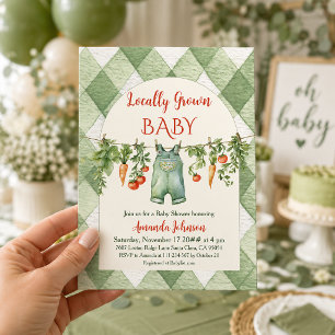 Rustikale grüne Gingham-Baby-Party mit lokalem Anb Einladung