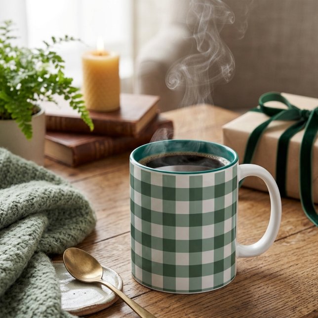 Rustikale grüne Gingham-Buffalo-Karo-Kaffeetasse Zweifarbige Tasse (Von Creator hochgeladen)