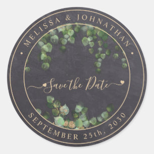 Rustikale Grüne Gold Hochzeit retten Datum Runder Aufkleber