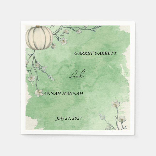 Rustikale grüne Herbst-Kürbis-Hochzeitsservietten Serviette (Vorderseite)
