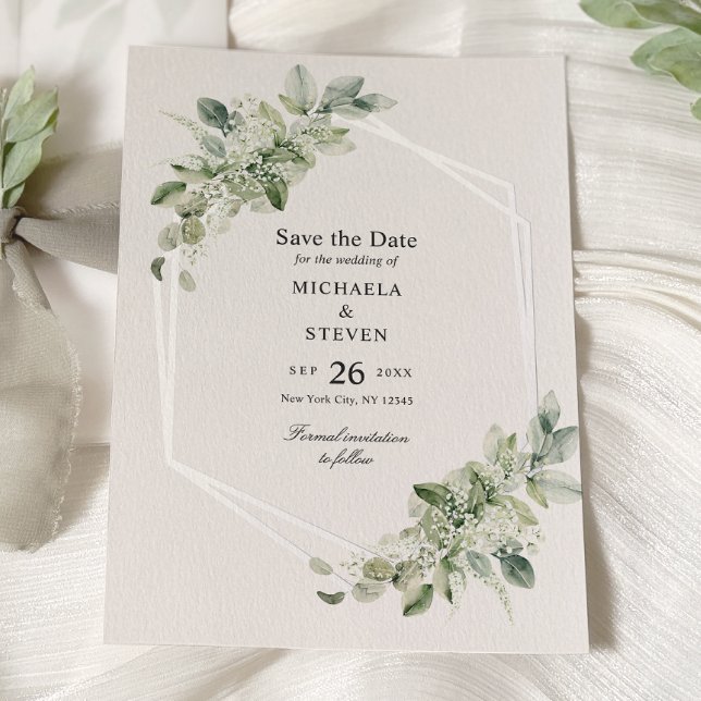 Rustikale Grüne Hochzeit Save The Date Echt Silber Folieneinladung (Von Creator hochgeladen)