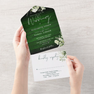 Rustikale grüne Holz-Grünpflanzen-Hochzeit All In One Einladung